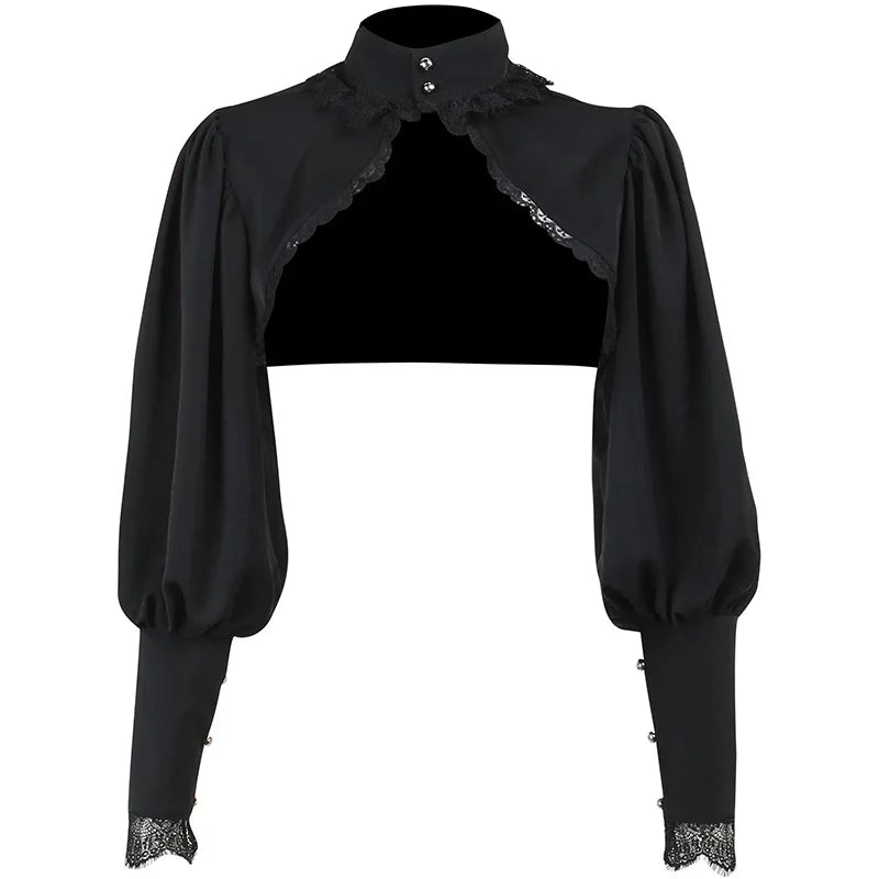 Blusa gótica con mangas abullonadas para Mujer, Top corto Sexy negro De manga larga para invierno, Blusas estéticas De hadas para Mujer De Moda 2022