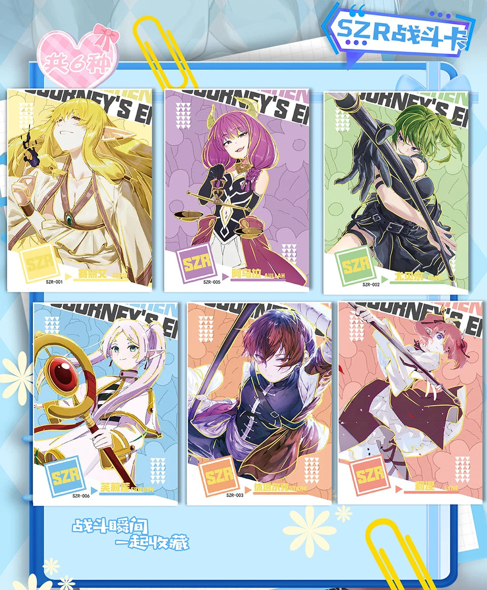 Frieren: Tarjeta de colección de Anime Beyond Journey's End, hermosa y exquisita tarjetas de personajes de raíz de billete láser, juguetes de mesa familiares