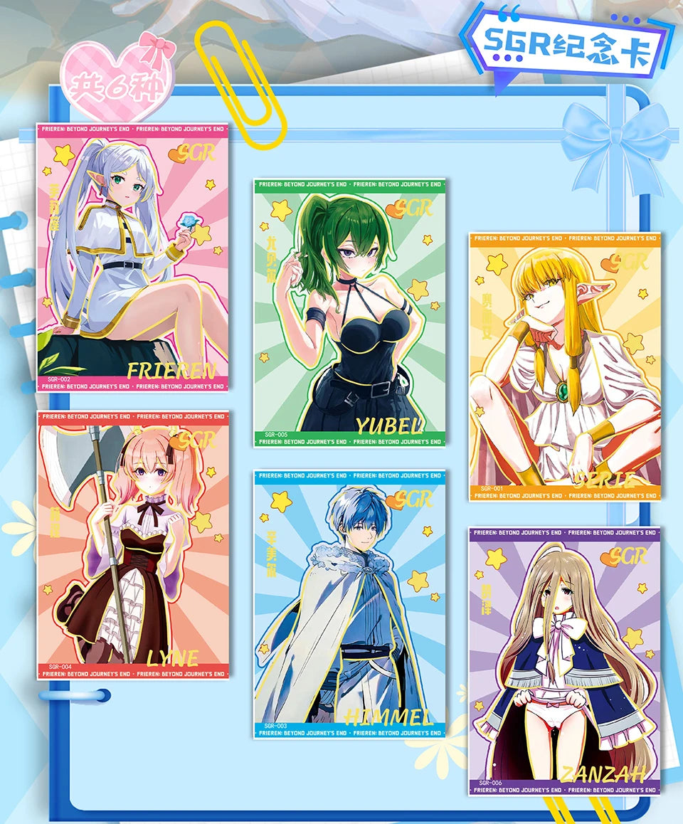 Frieren: Tarjeta de colección de Anime Beyond Journey's End, hermosa y exquisita tarjetas de personajes de raíz de billete láser, juguetes de mesa familiares