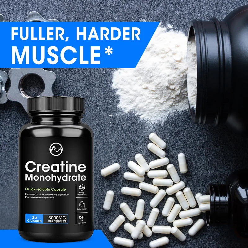 Cápsulas de monohidrato de creatina, proteínas de suero de rendimiento energético para recuperación de entrenamiento de masa muscular, suplemento energético para hombres