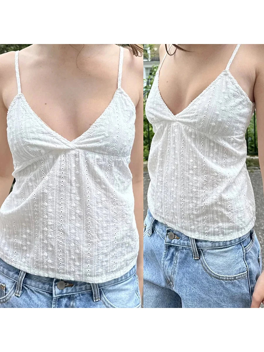 Camisola con ojales para mujer, camisetas sin mangas blancas de verano con espalda abierta y cuello en V, camisetas sin mangas informales