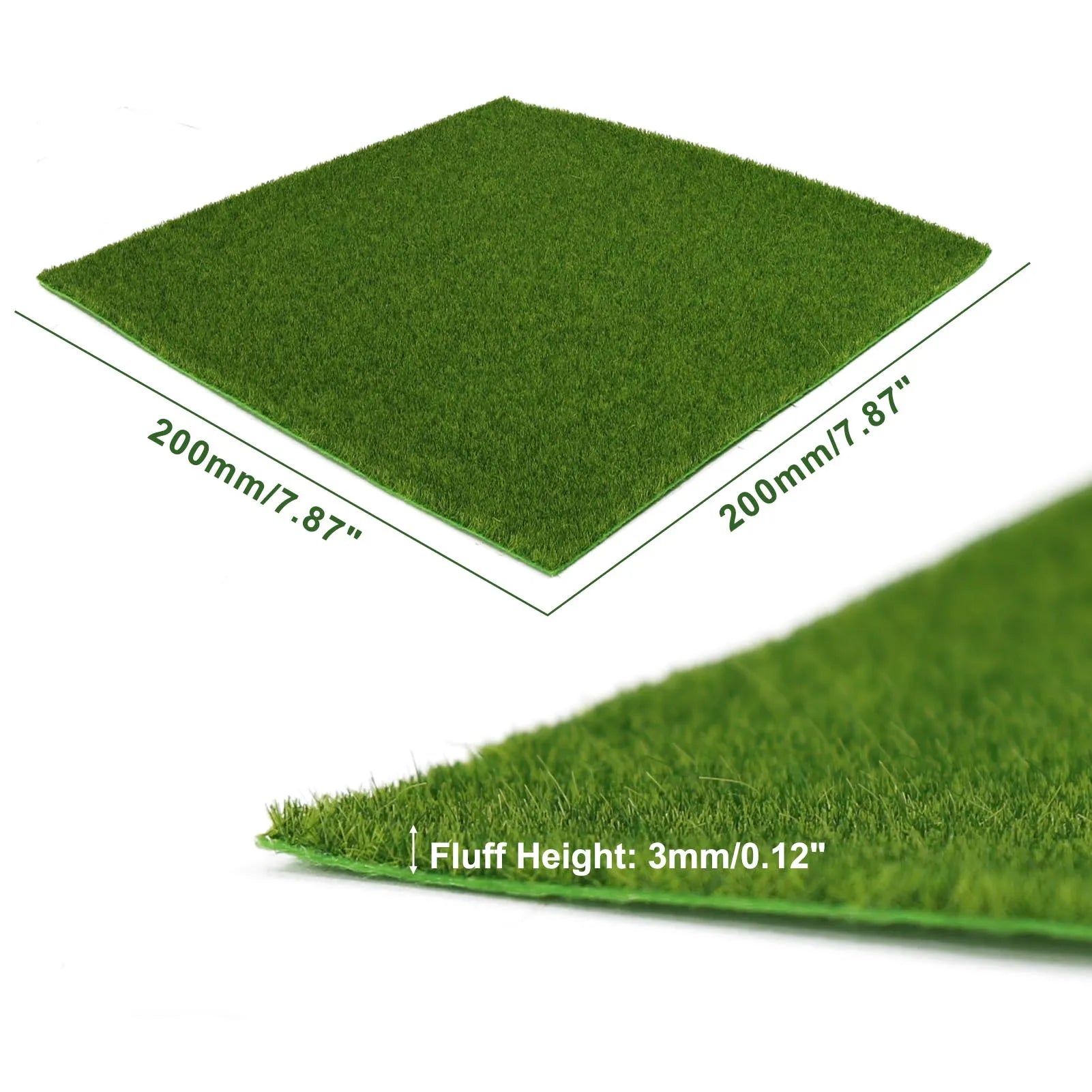 Evemodel-alfombrilla cuadrada para césped, 20cm x 20cm, 3mm, 5mm, 8mm de espesor, alfombra para césped Artificial para proyecto DIY, modelo de escena, diseño ferroviario, 1 ud.