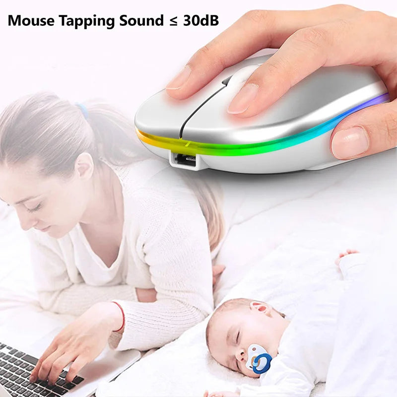 Ratón inalámbrico para ordenador portátil y PC, periférico silencioso con retroiluminación LED, ergonómico, recargable por RGB, Bluetooth