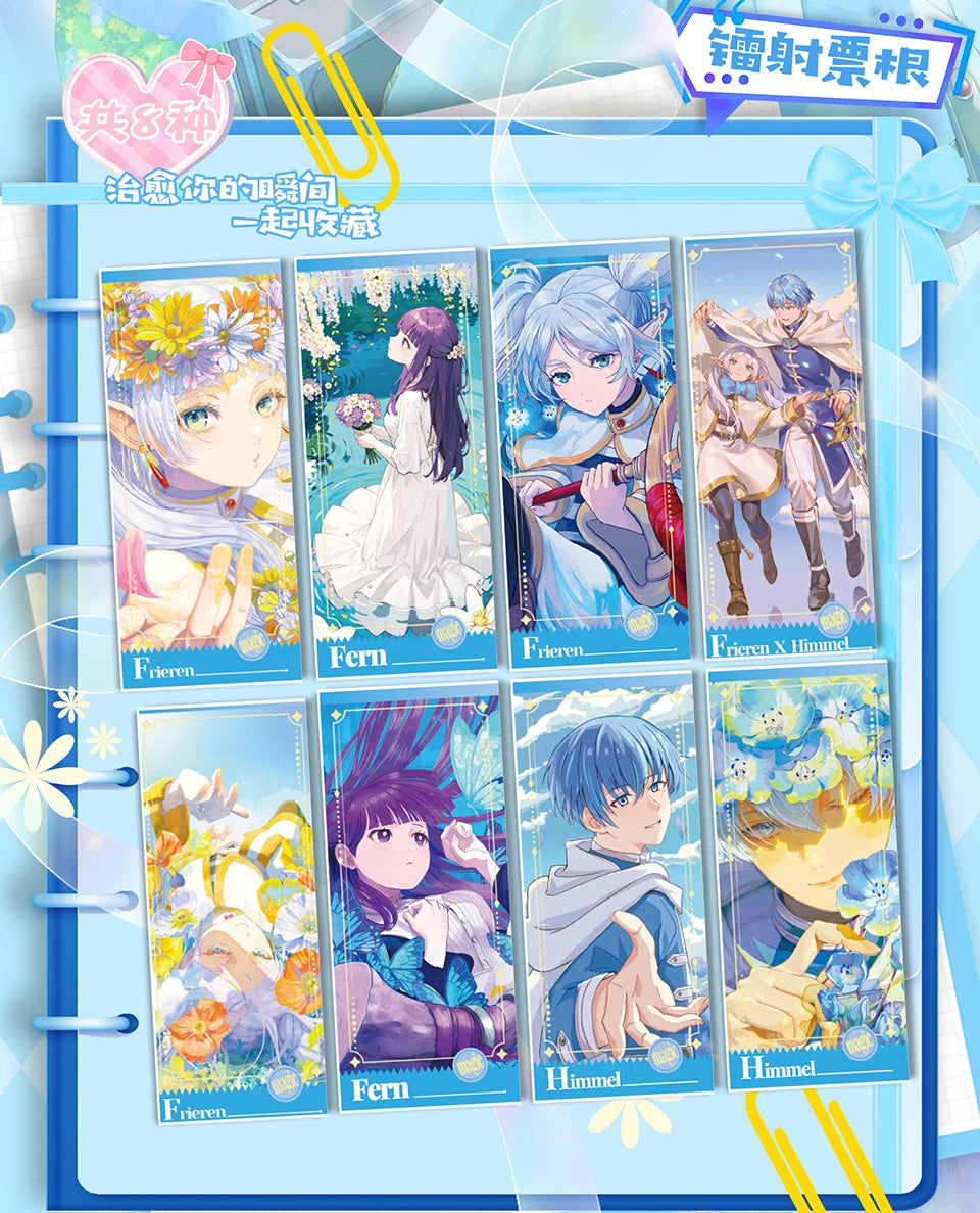 Frieren: Tarjeta de colección de Anime Beyond Journey's End, hermosa y exquisita tarjetas de personajes de raíz de billete láser, juguetes de mesa familiares
