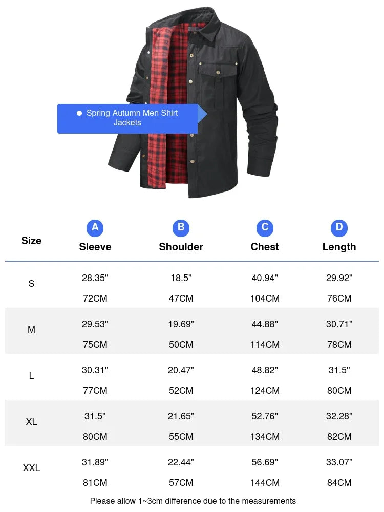 Primavera otoño hombres camisa de franela a cuadros chaqueta Casual hombres Retro solapa algodón camisas cálidas hombres chaqueta cortavientos táctica ropa