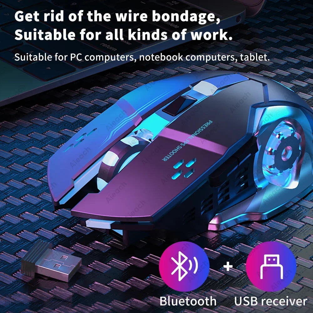 Ratón inalámbrico para juegos Bluetooth 2,4g USB recargable ergonómico diseño de retroiluminación mecánica para ordenador portátil PC Gamer