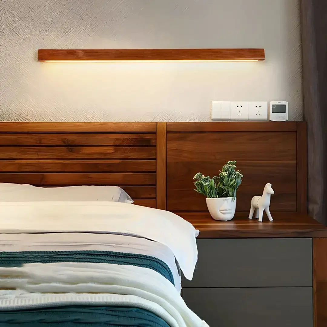 Lámpara de Pared de Listones de Madera Estilo Japonés Wabi-Sabi, Diseño Minimalista de Tira Larga para Sala de Estar, Dormitorio, Pasillo, Decoración del Hogar
