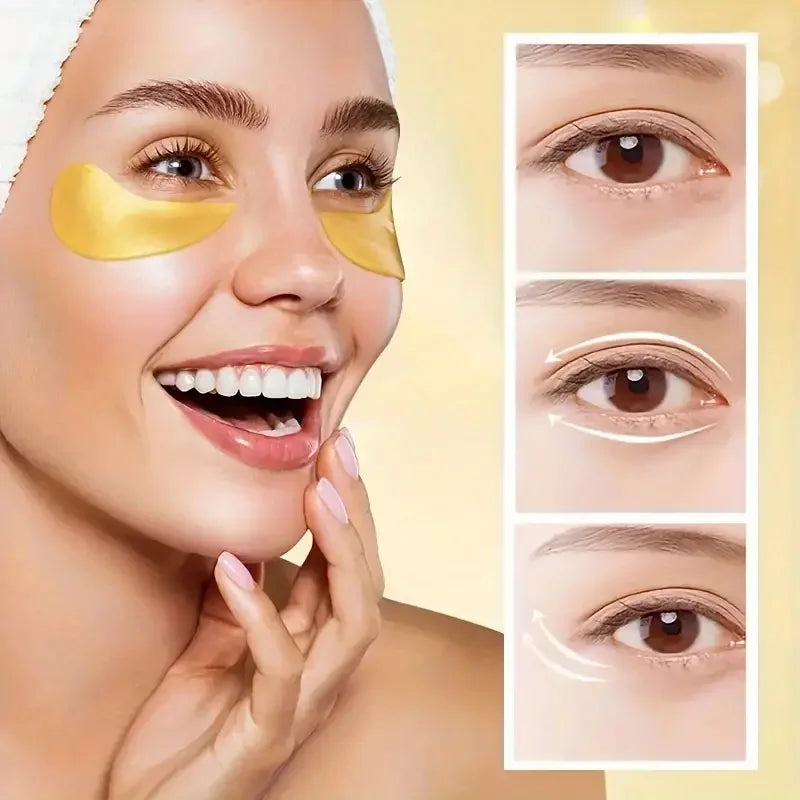 Mascarilla hidratante para ojos de oro de 24 quilates, 60 uds., alivia la fatiga ocular y nutre las ojeras, mascarilla de cristal de colágeno para ojos