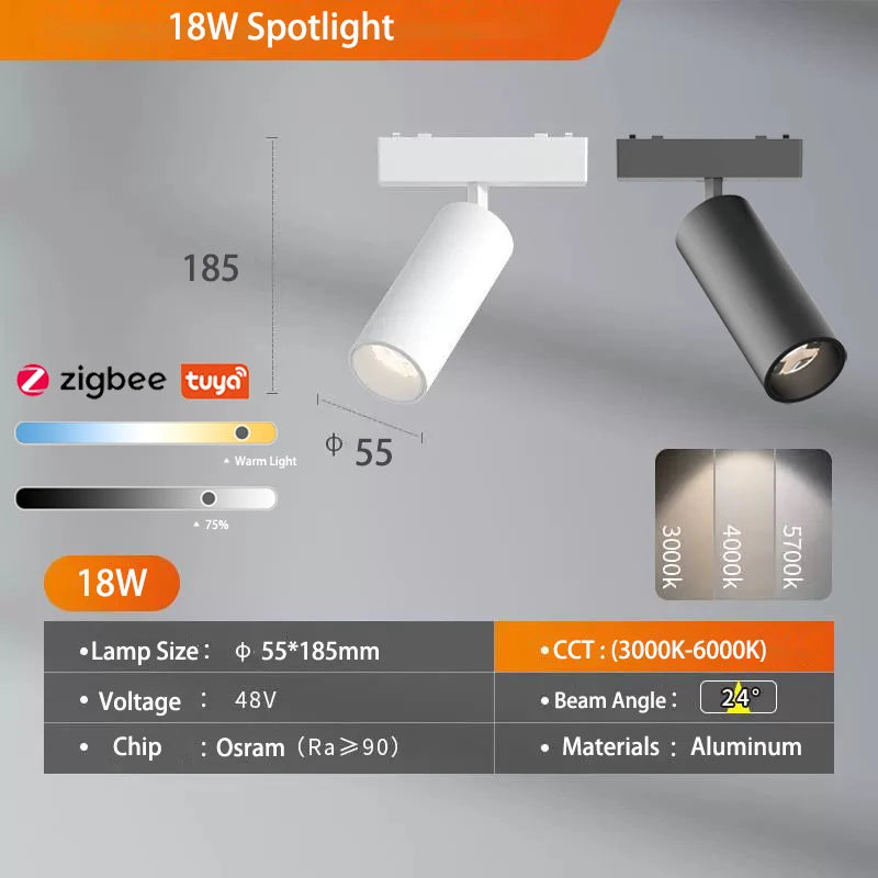 Sistema de luz de pista magnética de montaje en superficie de techo regulable Tuya Zigbee inteligente fino de 6MM lámpara delgada blanca y negra segura DC48V para el hogar