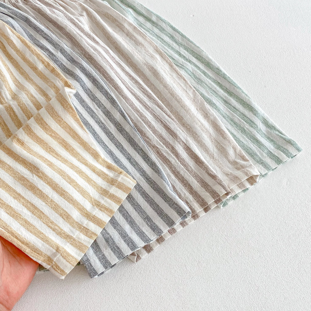 Pantalones Vintage de lino y algodón a rayas para niños, pantalones informales con diseño de bolsillo, pantalones de cintura elástica para niño niña, ropa, pantalones para niños