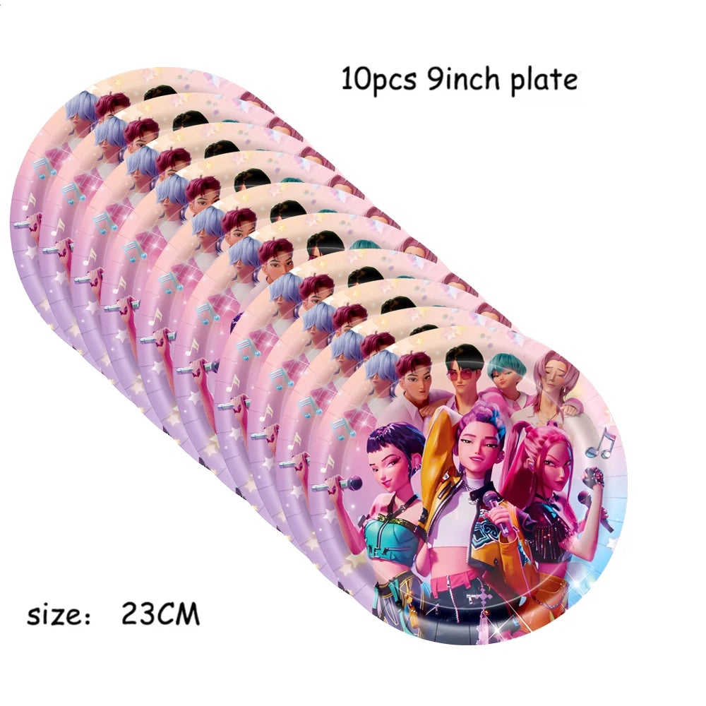Vajilla desechable para fiesta temática de cazadores de demonios k-pop, plato con bandera de cazador, globo, decoración de cazadores, suministros para fiesta de cumpleaños
