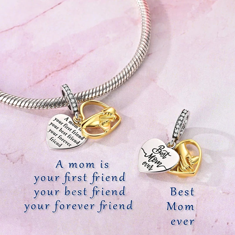 Abalorio de Plata de Ley 925 con Forma de Corazón y Cielo Estrellado, Abalorio Familiar de Madre, Hija e Hermana, Compatible con Pulseras, Colgante, Joyería DIY para Mujer, Regalo