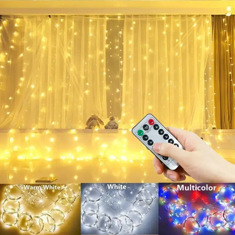 Guirnalda de luces LED para cortina de 3/4/6m, adorno USB con Control remoto, guirnalda de luces, decoración navideña para dormitorio y hogar