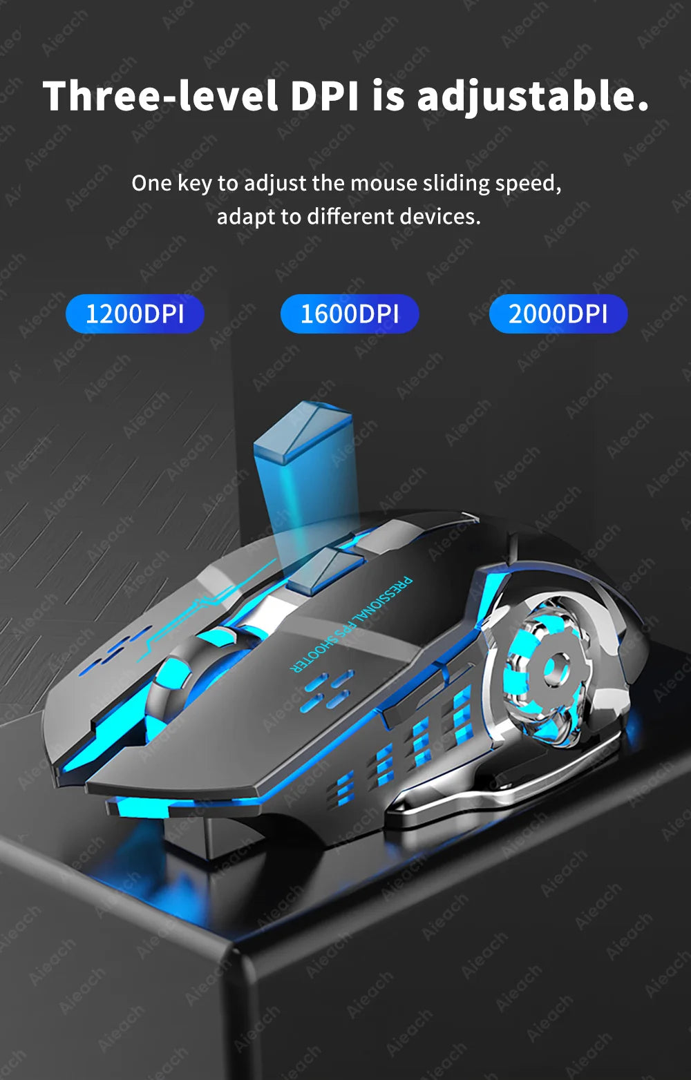 Ratón inalámbrico para juegos Bluetooth 2,4g USB recargable ergonómico diseño de retroiluminación mecánica para ordenador portátil PC Gamer