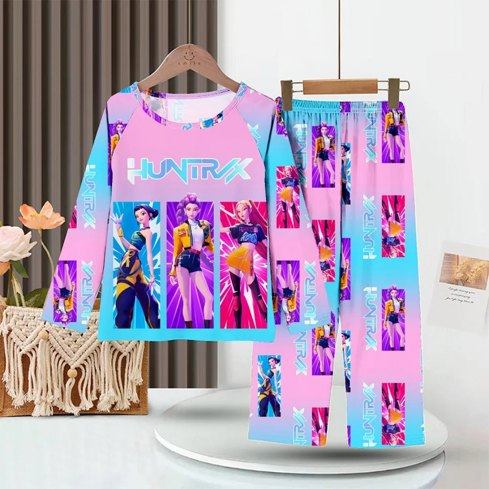 Conjunto de pijamas para niños KPop Demon Hunters Huntrix, ropa de manga larga para niñas, 2 uds., ropa de dormir para niños, ropa de dormir de dibujos animados para niños de 3 a 14 años