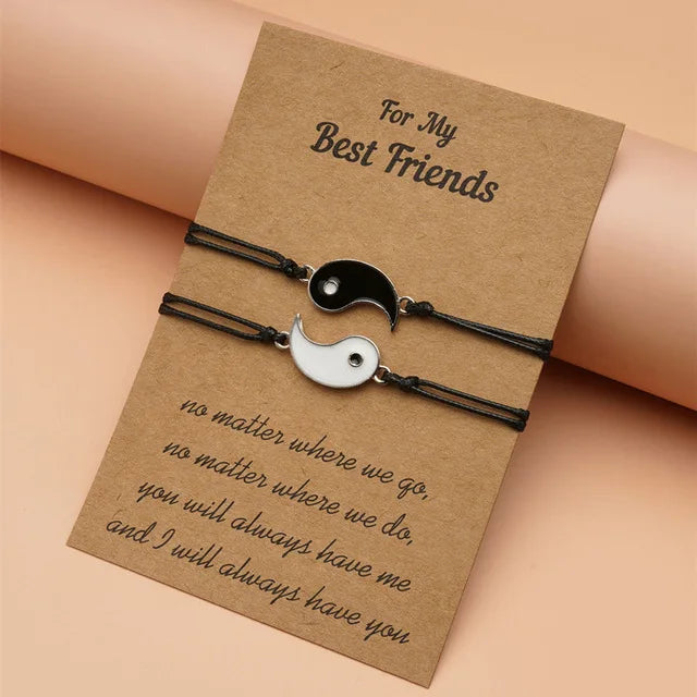 Pulsera de pareja para mujer, cadena de cuerda trenzada hecha a mano, corazón de madre e hija, pulseras con dijes, regalo de joyería de hermana de la amistad de la suerte
