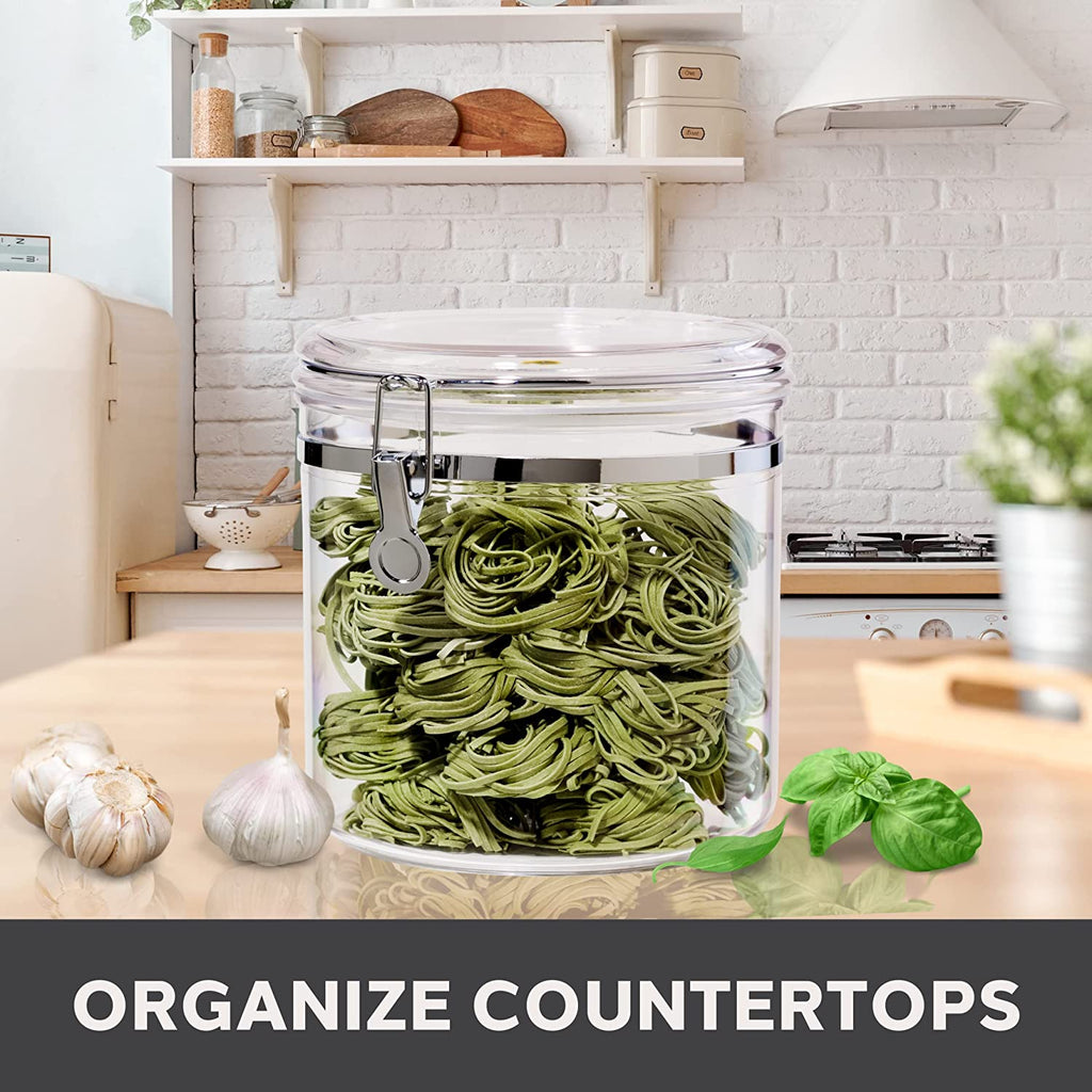 Jumbo Clear Canister with Clamp Lid, 150 Oz - Airtight Food Storage Container, for Kitchen & Pantry Storage of Bulk, Dry Foods Including Pasta, Flour, Sugar, Coffee, Rice, Tea, Spices & Herbs